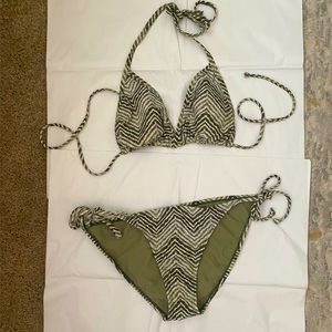 Old Navy Green Zebra Print String Bikini Swim: Large Top, Medium Bottom
